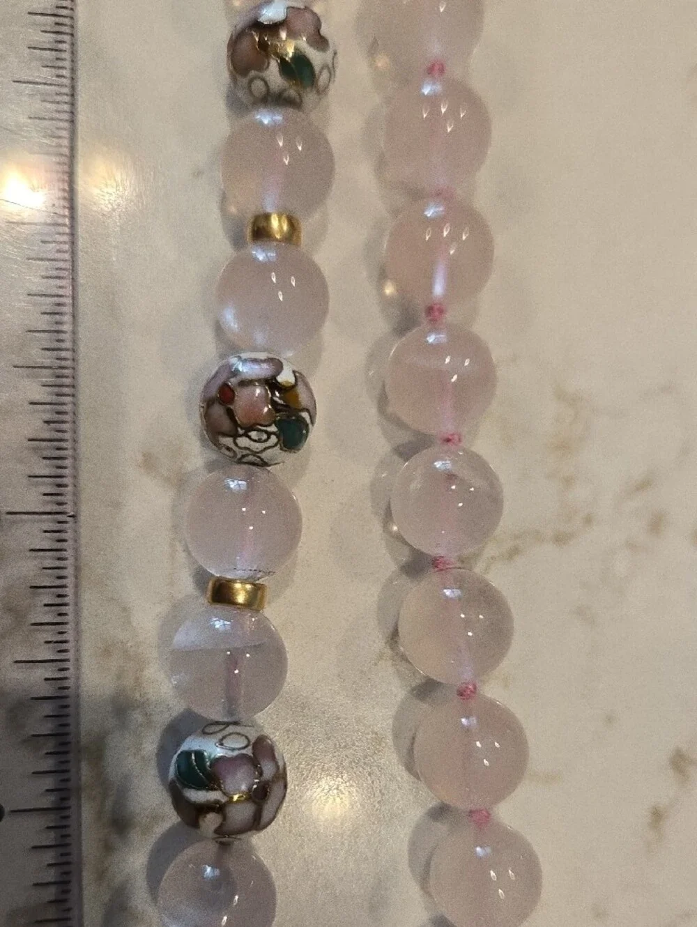 14k Gold Rose Quartz Beaded Necklace with Decorative Accent Beads